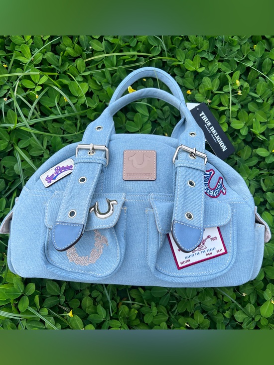 True Religion Handbags - NWT True Religion Multipatch Light blue denim satchel bag with buckle detail